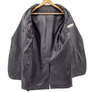 Hickey Freeman Nordstrom Blazer 44L Wool Gray Plaid Sport Coat Union Made USA